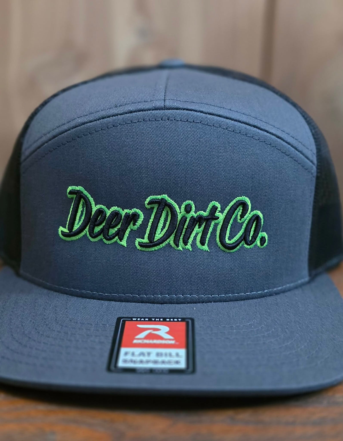 7 Panel Richardson Cap - Deer Dirt Co. Neon Green/Black