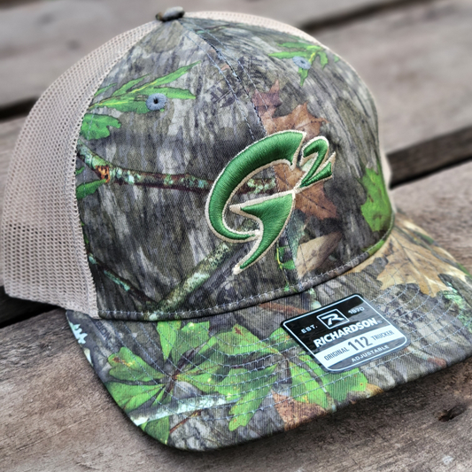 Gob Gear | Cap Hat | G2 Rounded Logo - Richardson 112 Snapback - Mossy Oak Obsession/Khaki- Hunter Green/Tan Stitching