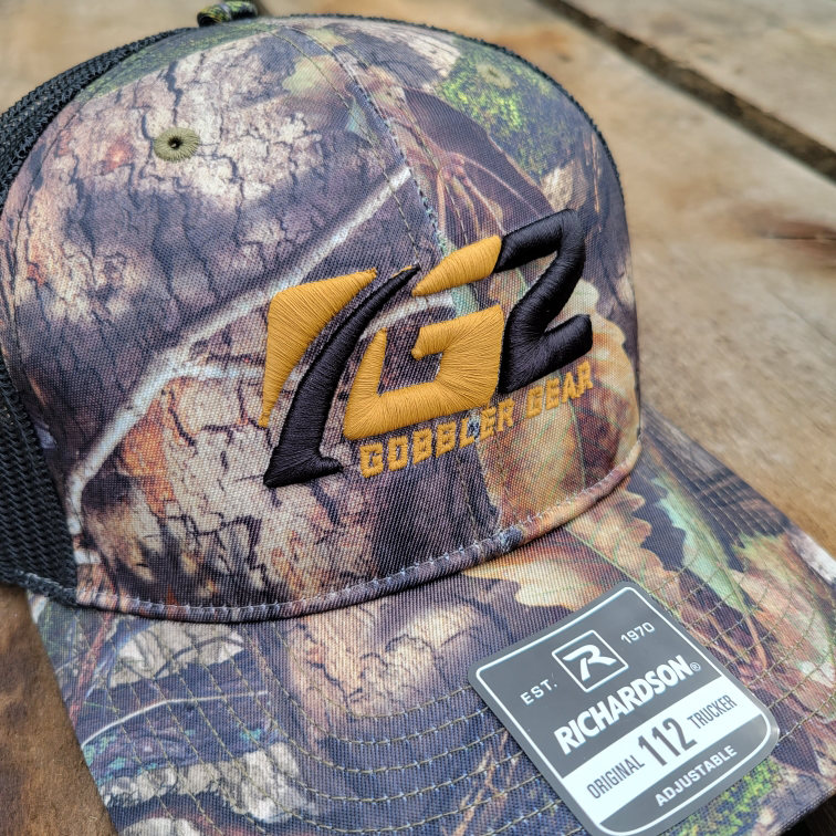 Gob Gear | Cap Hat | G2 Squared Logo - Richardson 112 Snapback - Mossy Oak Country DNA/Black - Orange/Black Stitching