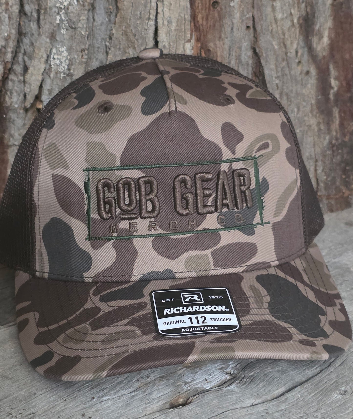 5 Panel CAP - Dark Brown Duck Camo with GOB Gear Merch CO. Logo