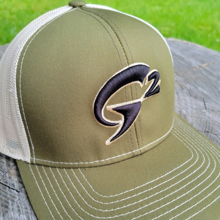 Gob Gear | Cap Hat | G2 Rounded Logo - Pacific 104S Snapback - Moss Green w/ Beige back - Black/Beige Stitching