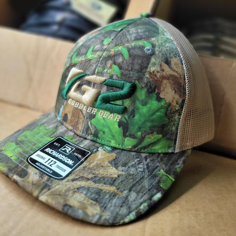 Gob Gear | Cap Hat | G2 Squared Logo - Richardson 112 Snapback - Mossy Oak Obsession/Khaki - Tan/Green Stitching
