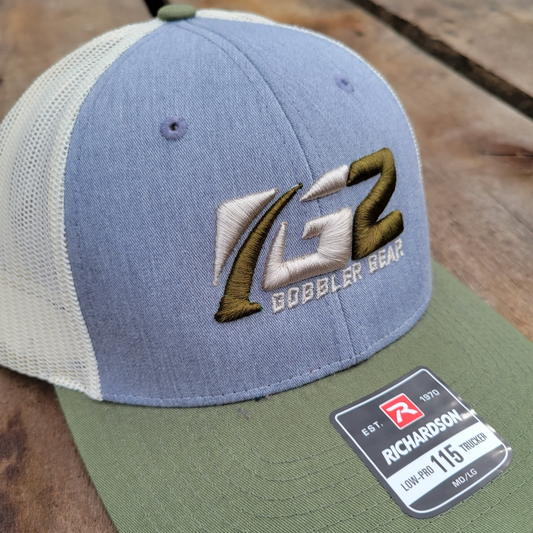 Gob Gear | Cap Hat | G2 Squared Logo - Richardson 115 Snapback - Denim/Olive/Birch-Tan/Moss-Stitching