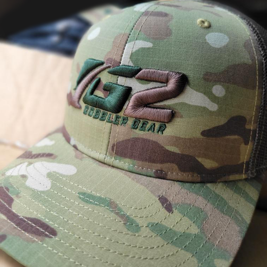 Gob Gear | Cap Hat | G2 Squared Logo - Richardson 862 Snapback - Multicam/Brown - Green/Brown Stitching